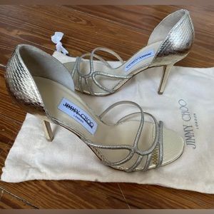 Authentic Gold & Glitter Jimmy Choo d’Orsay Sandal Heels Pumps Size 38